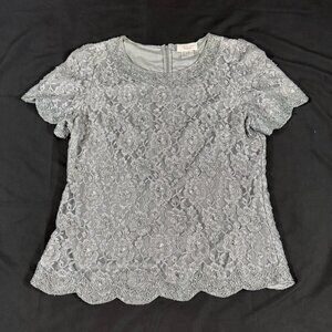Candlelight and Champagne Women's Grey Beaded Sequined Eveningwear Top 14W